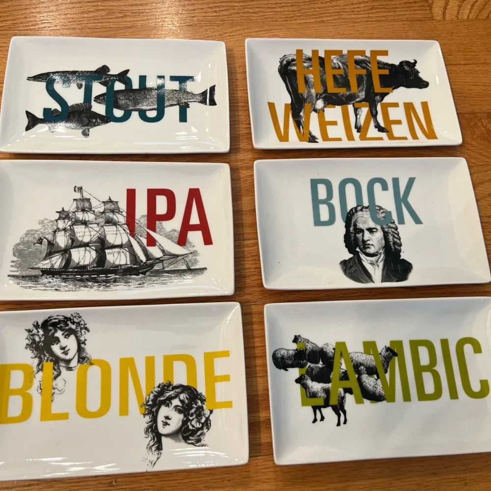 - 6 Crate & Barrel Bar Snack Plates IPA Stout Blonde Bock Lambic +